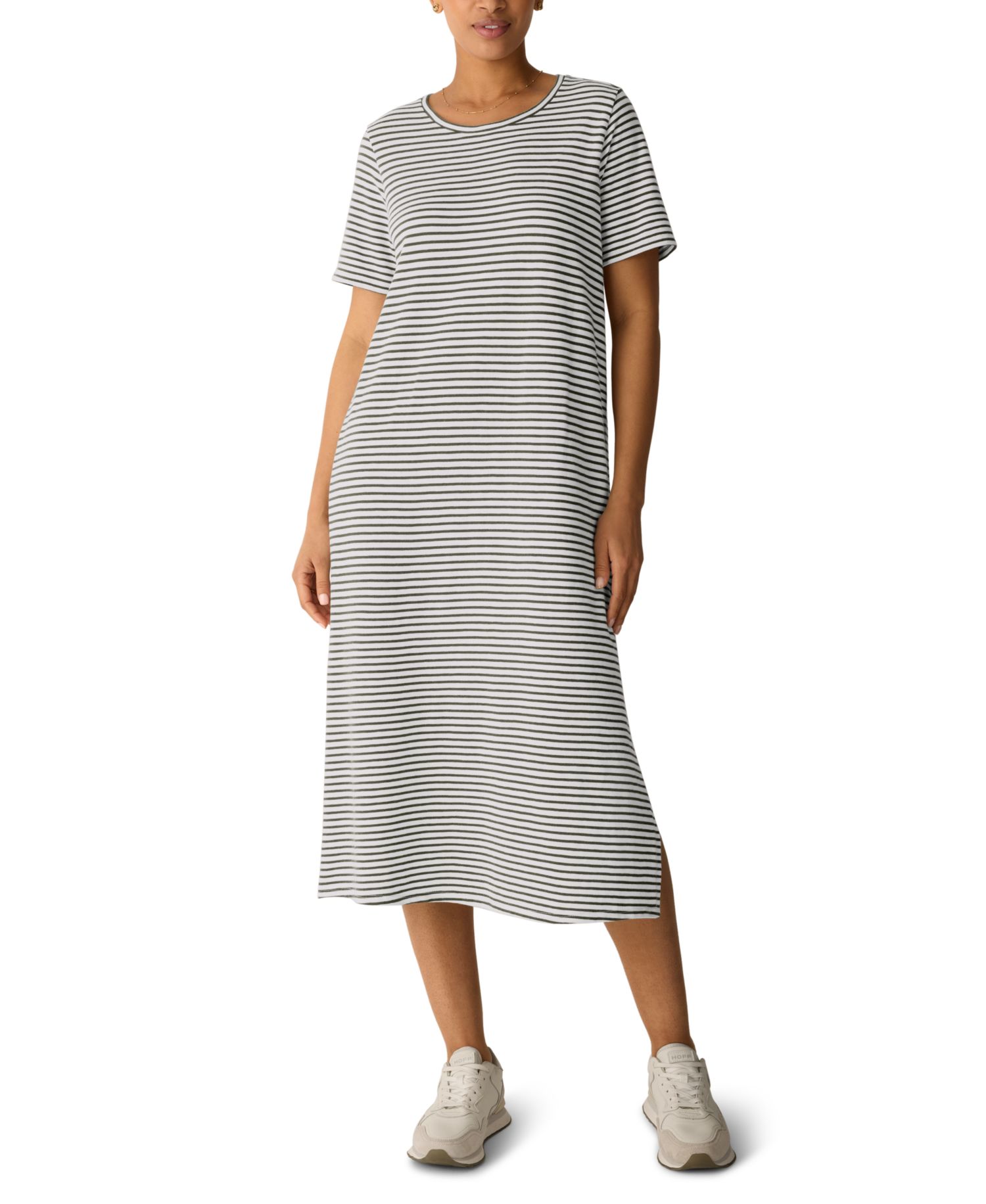 Women's Round Neck Short-Sleeve Midi Dress, Regular and Plus Size