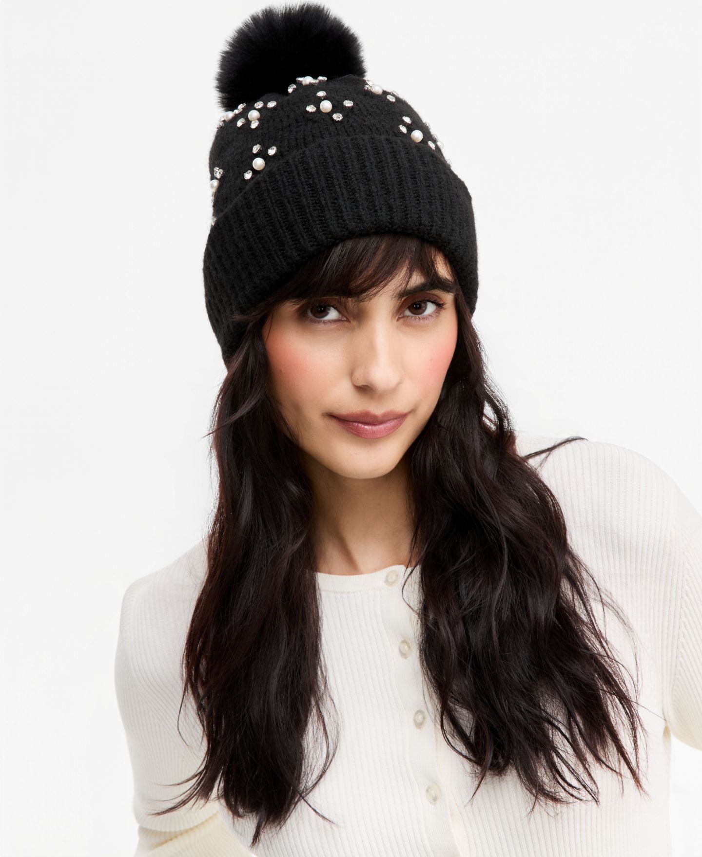 Женская шапка I.N.C. International Concepts Imitation-Pearl Cable-Knit, цвет: Чёрный — фото 2