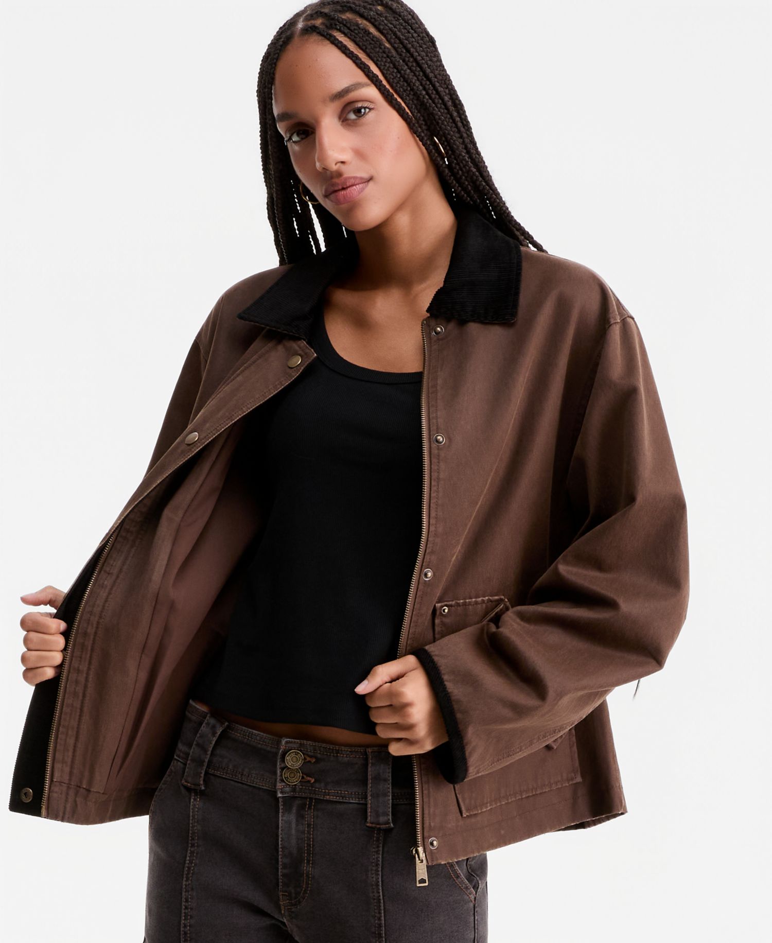 Women's Corduroy-Collar Short Wax Barn Jacket