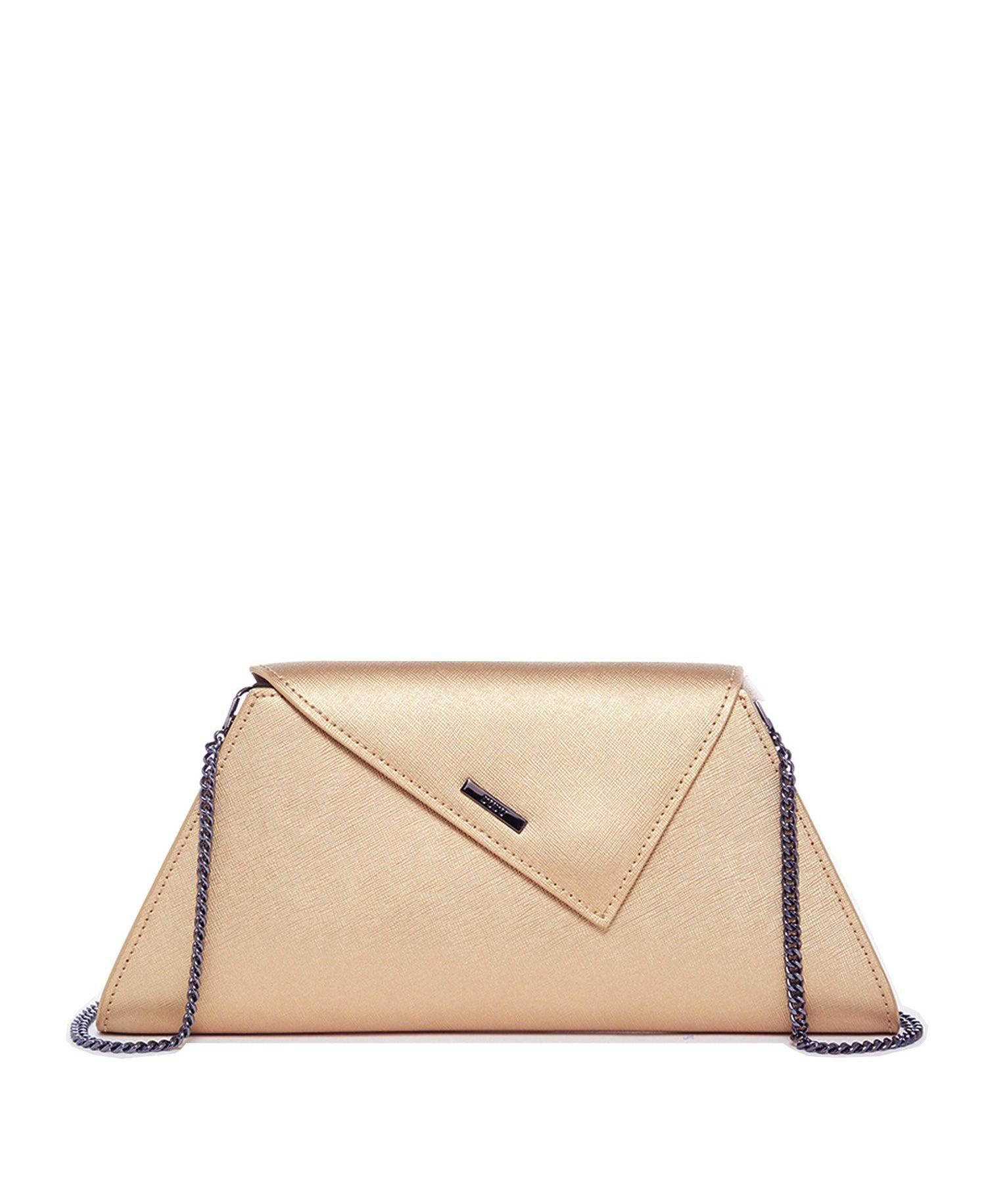 Women's Metallic Envelope Clutch Saffiano Leather Evening Bag for Women Party Wedding Crossbody with Chain Strap