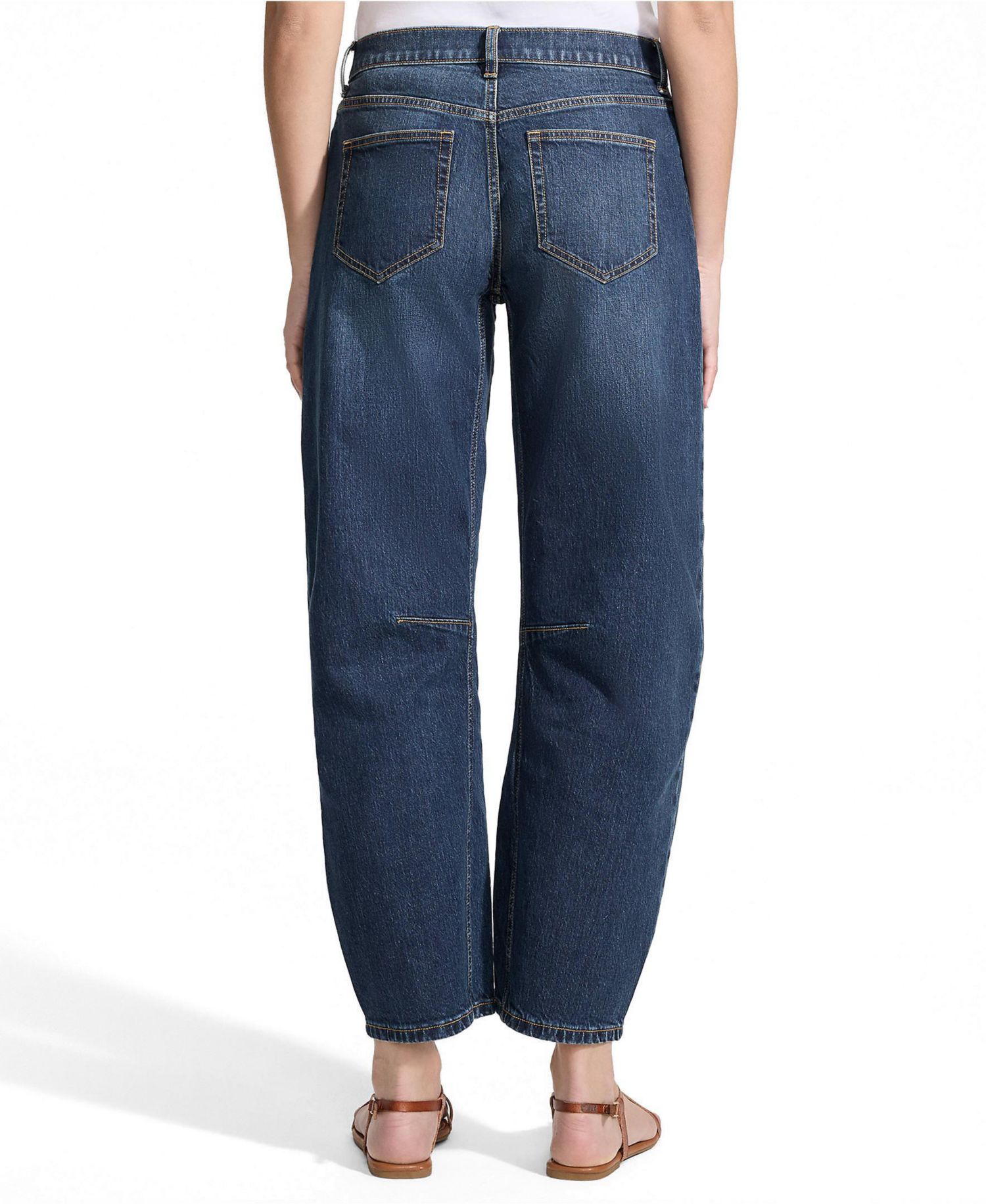 Petite Soft Denim Mid Rise Relaxed Barrel Leg Ankle Jeans