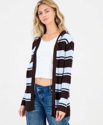 Juniors' Open-Front Hooded Ribbed Cardigan