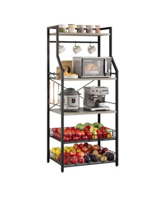 Kitchen baking rack, microwave rack with 2 large metal wire baskets, coffee bar, 5-tier multifunctional kitchen storage rack with 8 hooks