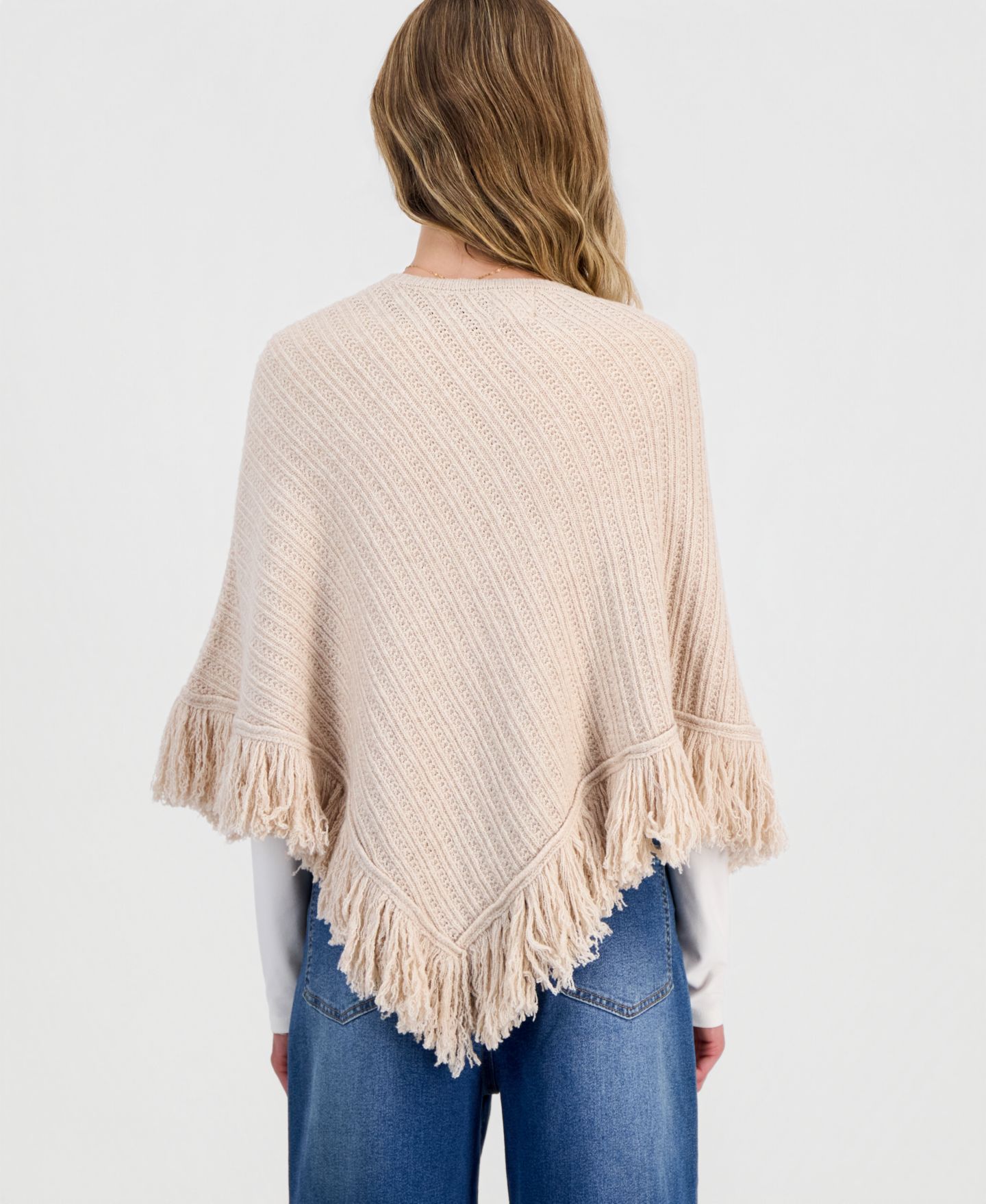 Женский свитер Hippie Rose Juniors' Fringed Poncho, цвет: Овсяный — фото 2