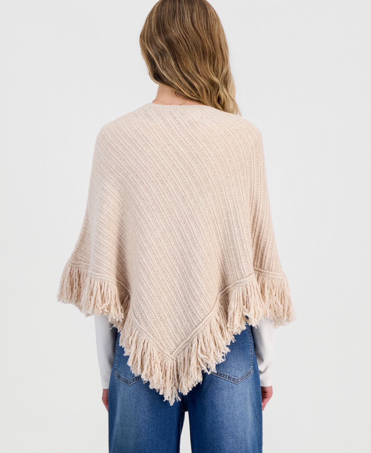 Juniors' Fringed Poncho Sweater