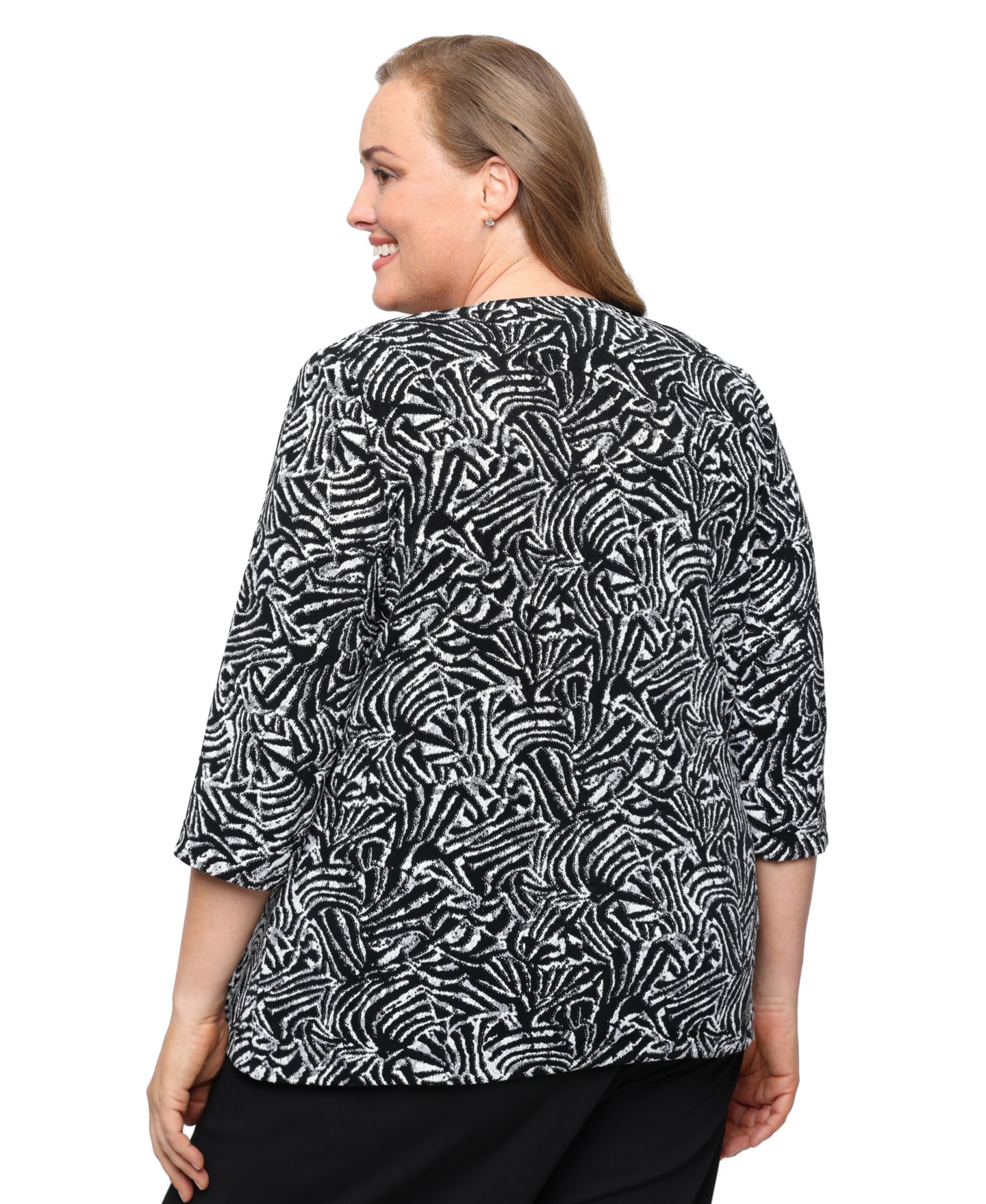 Alex Evenings Plus Size Glitter Knit Top and Jacket, 2-Piece Set, цвет: Чёрный белый — фото 3
