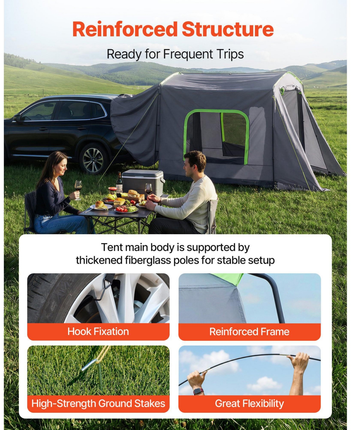 Cozito Large Suv Tailgate Tent 10.6 x 8 feet for 5-9 Person Camping with Mesh Windows