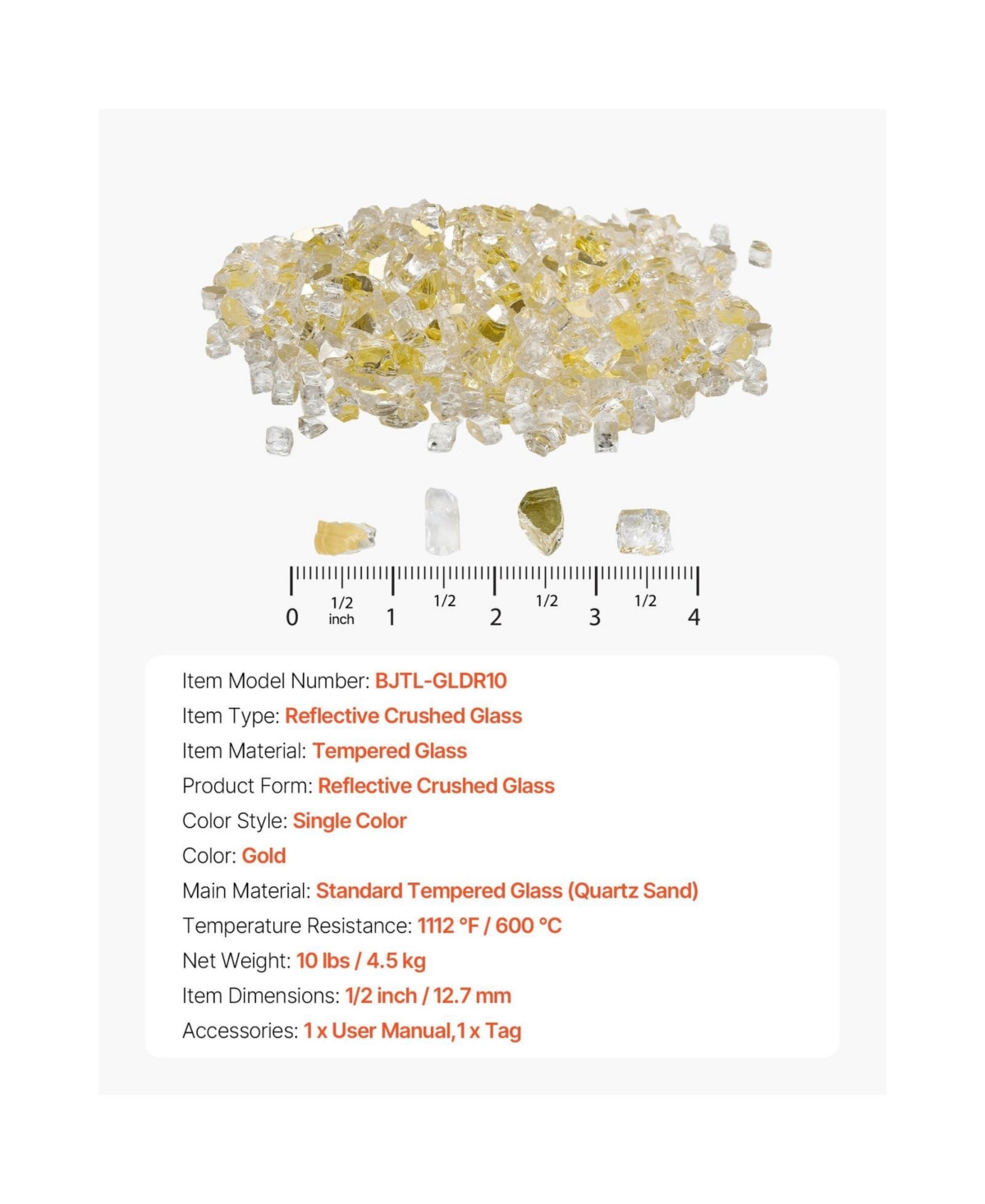 Cozito Fire Glass, 10 lb Reflective Crushed Fireplace Rocks, 1/2 inches