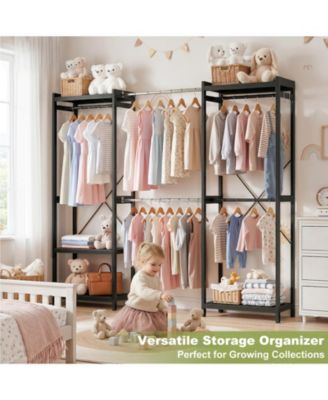 Bamboo Closet System with 5 Hanger Rods and Shelves, Expandable Clothing Rack