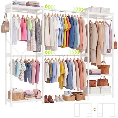 Bamboo Closet System with 5 Hanger Rods and Shelves, Expandable Clothing Rack