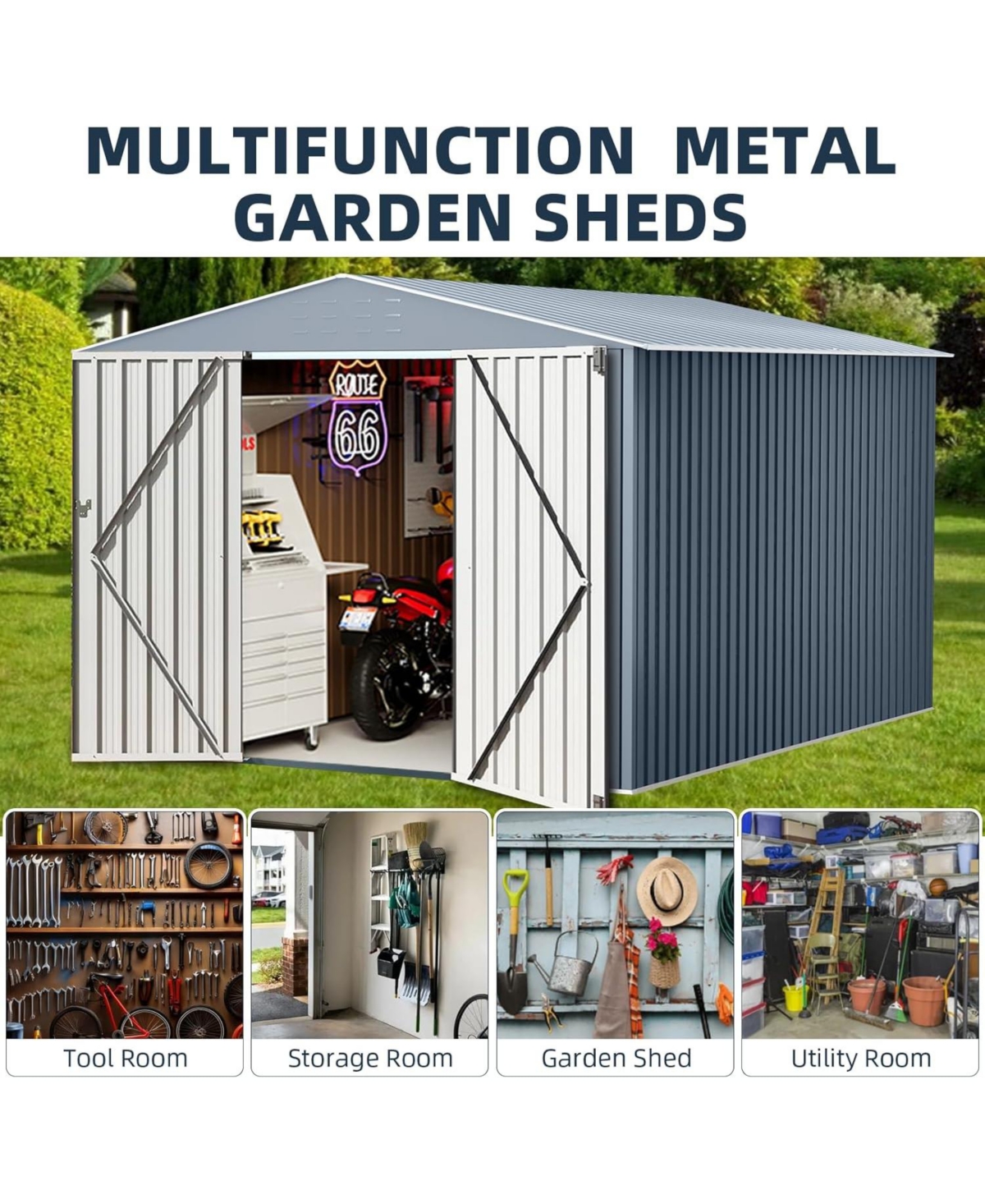 gaomon Metal Shed, Outdoor Garden Tool Storage Shed with Lockable Doors, Large Metal Shed with Sturdy Frame Structure, for Backyard Patio