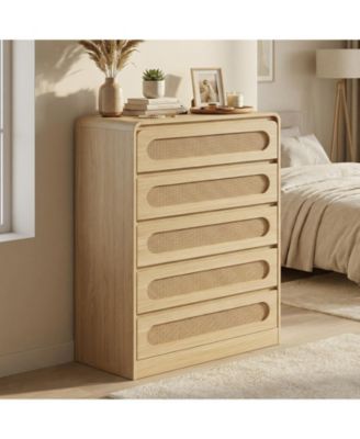 5 Drawer Dresser, Farmhouse Wooden Vertical Dresser with Metal Handles, Modern Cabinet for Bedroom, Living Room