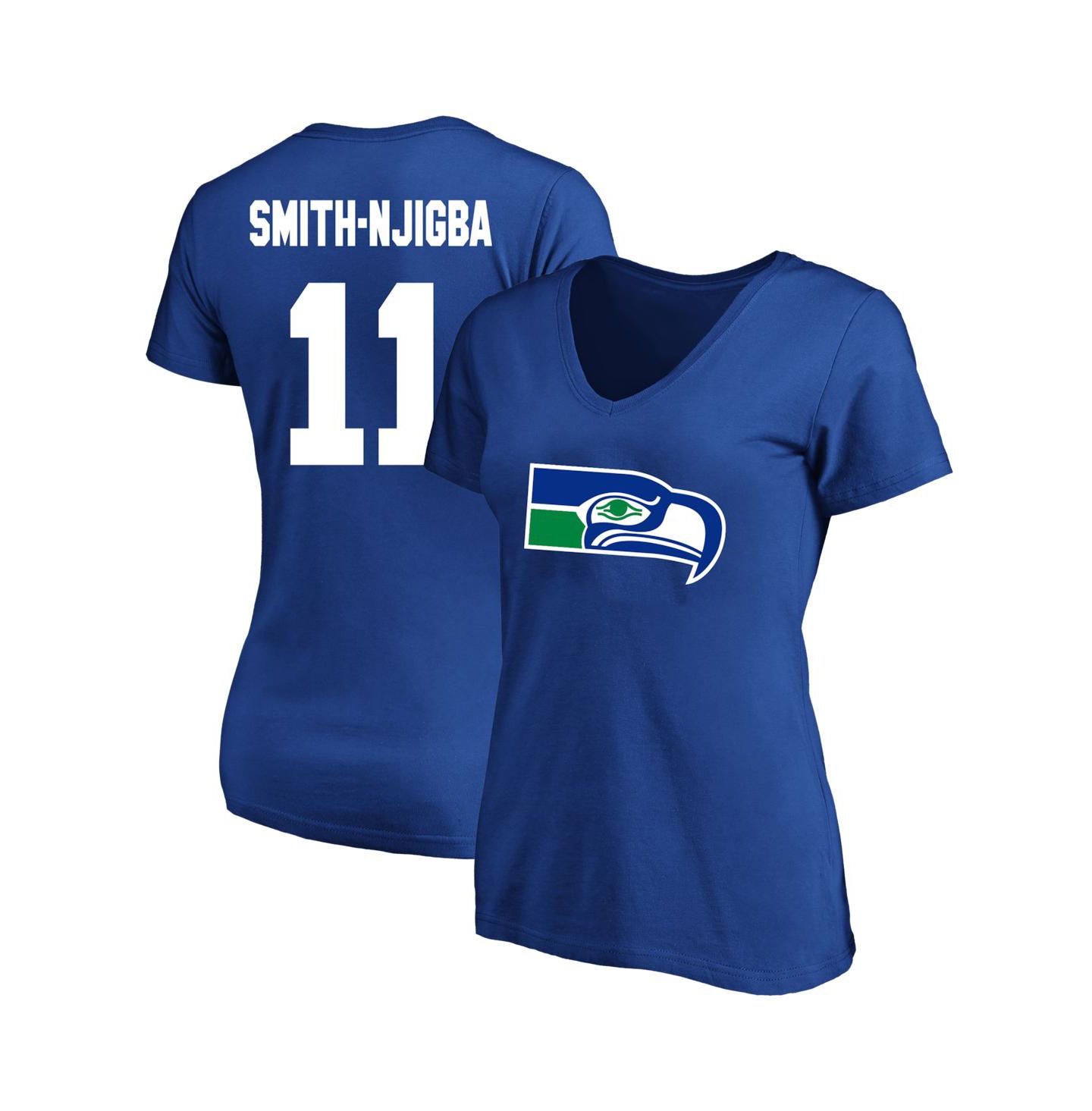 Женская футболка Fanatics Jaxon Smith-Njigba Royal Seattle Seahawks Plus Size Name & Number V-Neck — фото 1