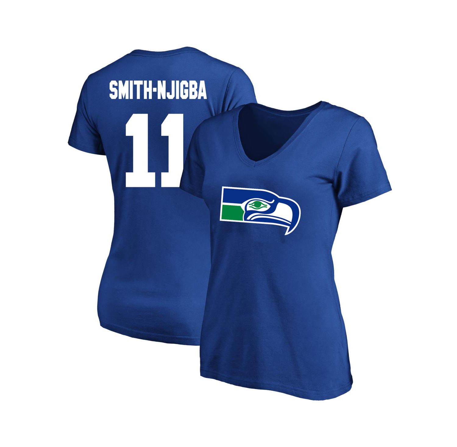 Women's Jaxon Smith-Njigba Royal Seattle Seahawks Plus Size Name & Number V-Neck T-Shirt
