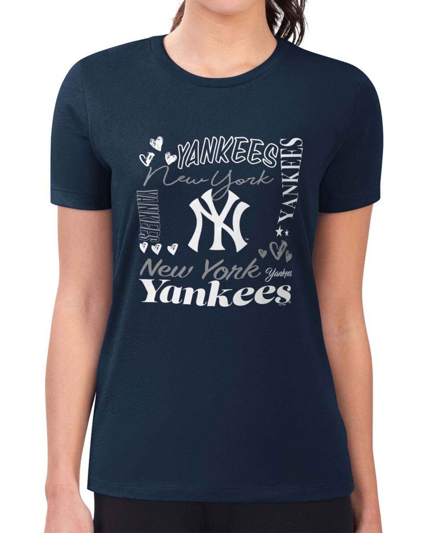 Women's Navy New York Yankees Super-Slim Fit Lightweight Collage Team Graphic Crew Neck T-Shirt