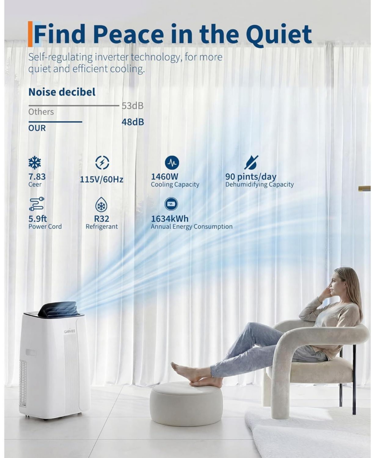 Xo 14,000 Btu Portable Air Conditioner with Fast Cool, Air Purification, Child Lock, Cools Up to 750 Sq. Ft.