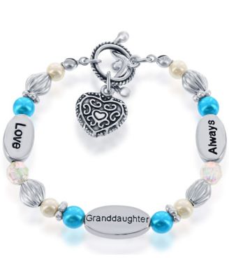 Girls Stretch Heart Charm Beads Bracelet - Love, Always, Granddaughter