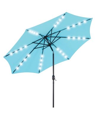 9.5 Feet Solar Patio Umbrella with 32 LED Lights Tilt Crank UV Resistant