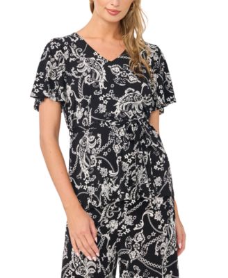 Women's V-Neck Flutter-Sleeve Tunic Top