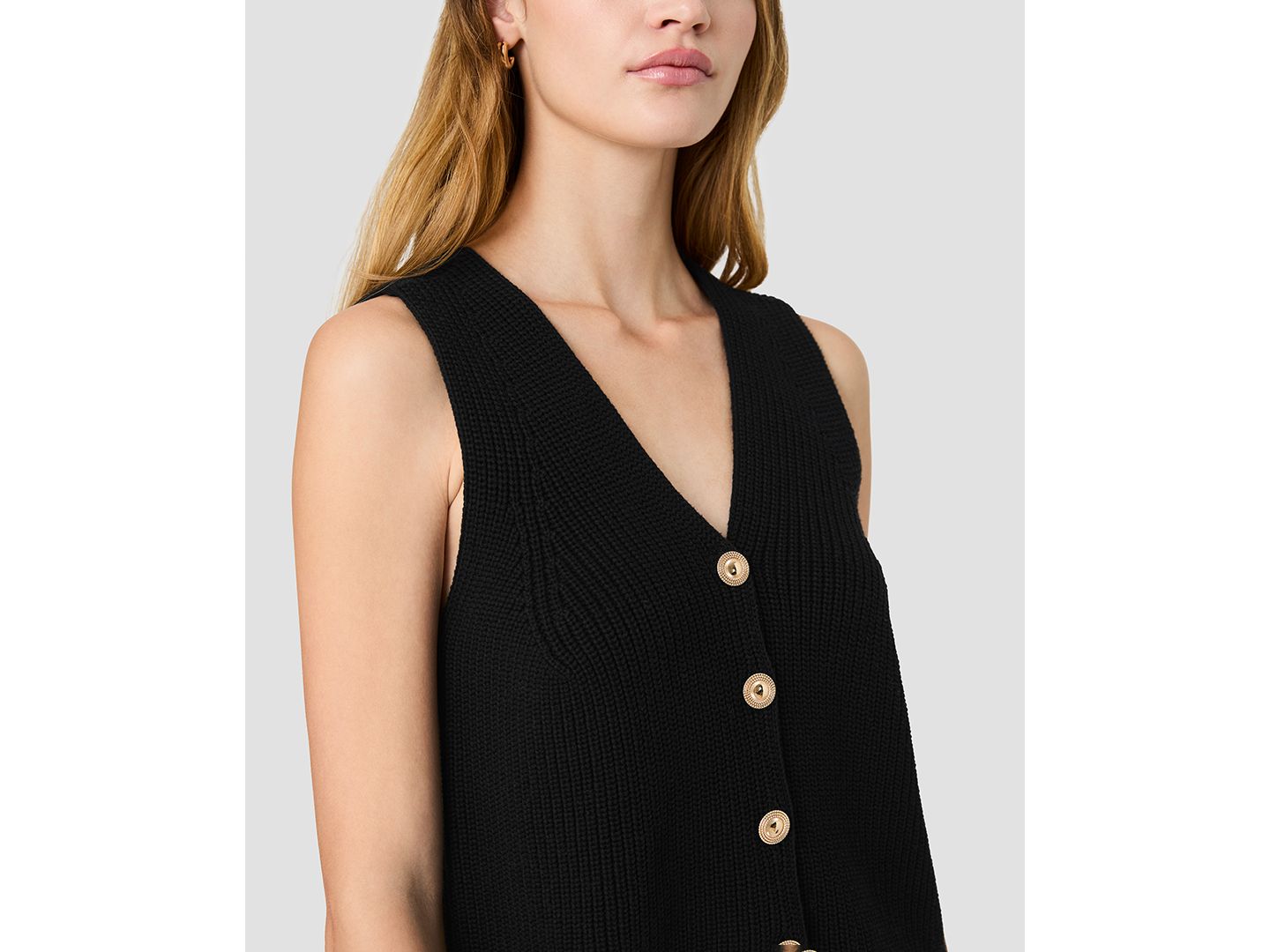 Женский жилет French Connection Mozart V-Neck Sleeveless Rib Knit, цвет: Чёрный — фото 4