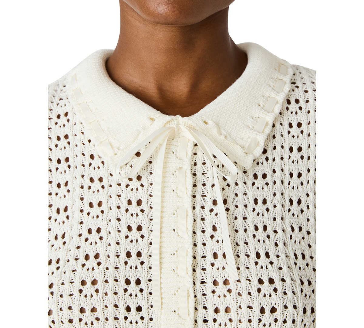 Steve Madden Women's Pointelle Ruffle Collared Cardigan