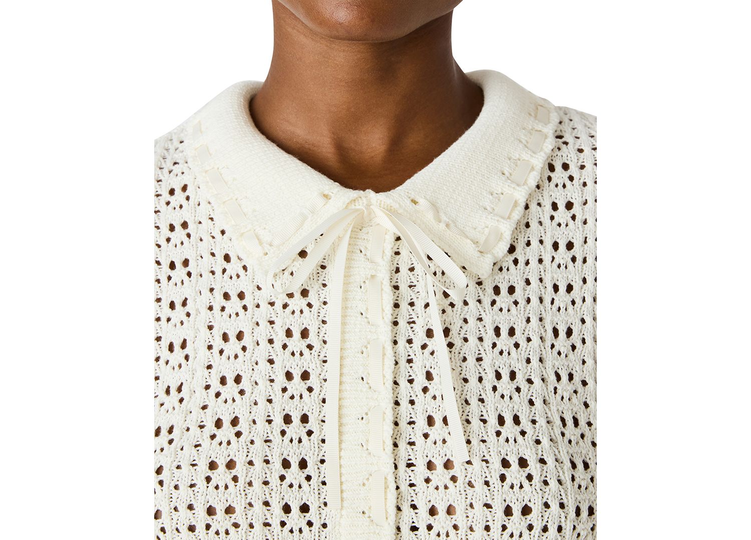 Women's Pointelle Ruffle Collared Cardigan Sweater