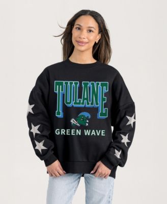 Women's Black Tulane Green Wave Pure Victory Relaxed Rhinestone Pullover Sweatshirt