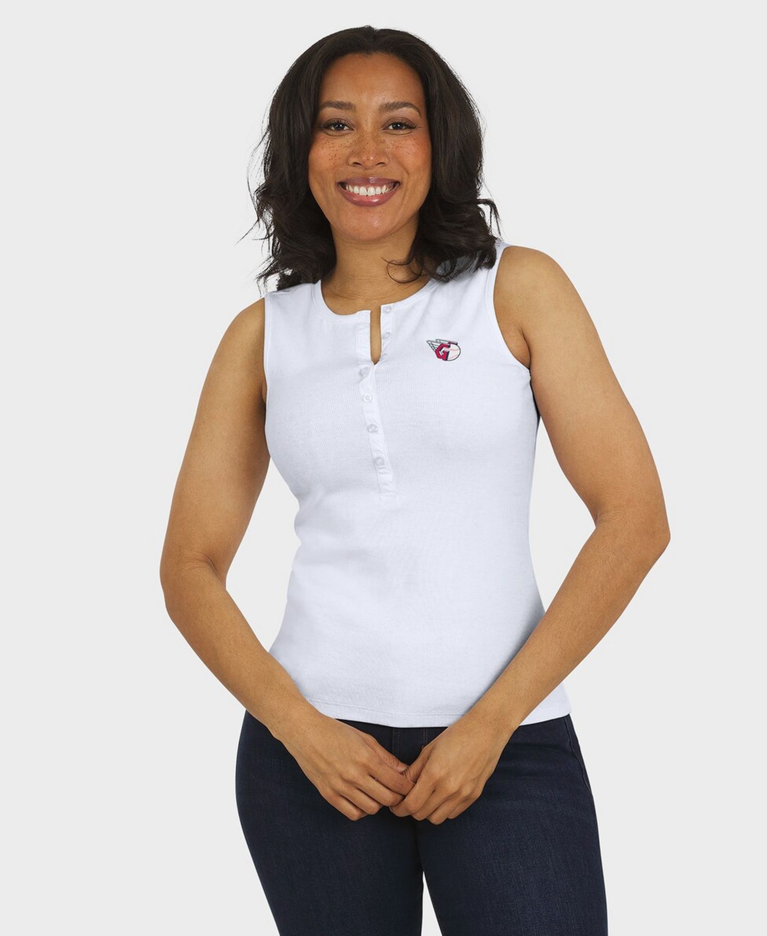 Women's White Cleveland Guardians Rib-Knit Henley Tank Top
