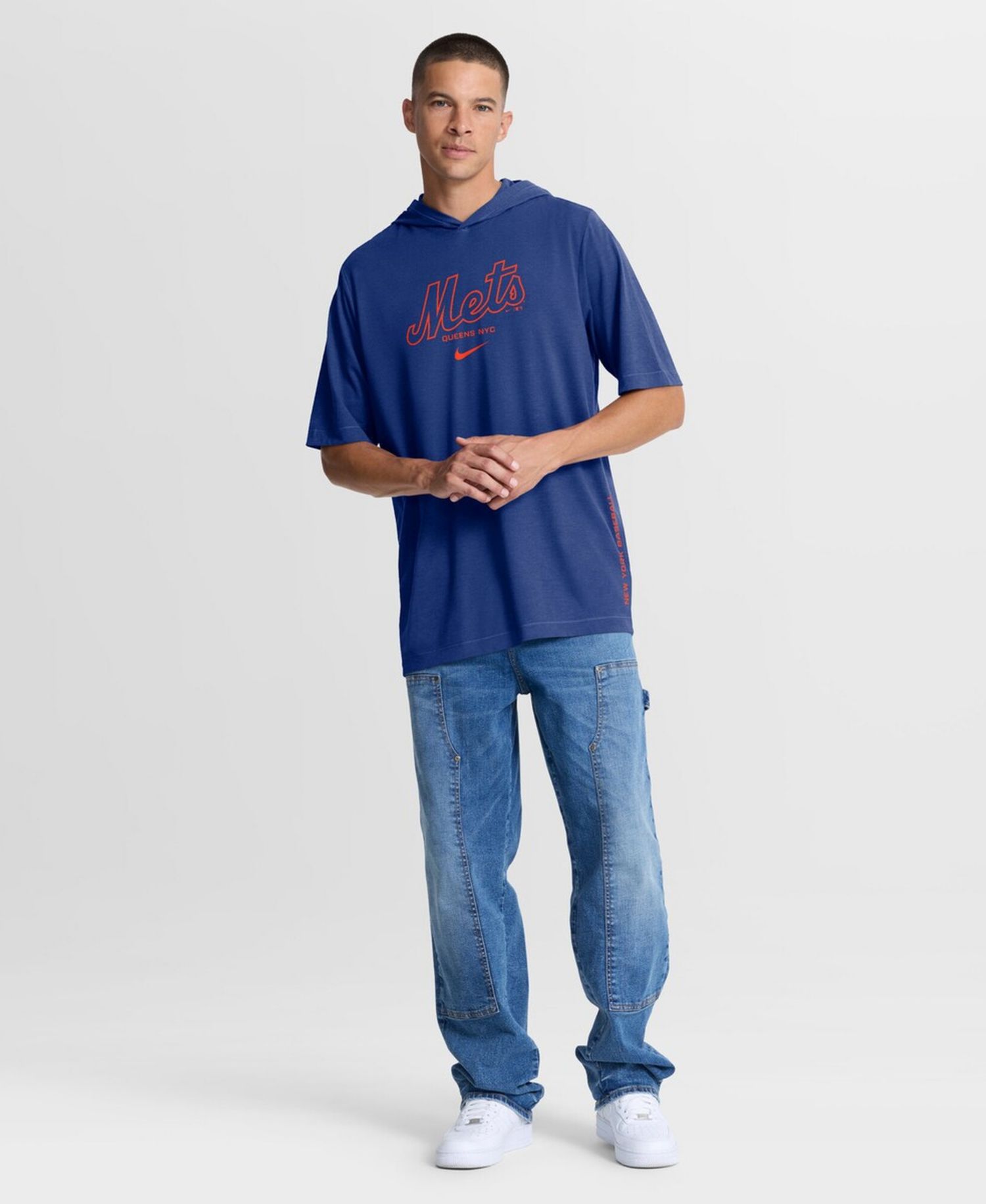Men's Royal New York Mets Arched Wordmark Tri-Blend Hooded T-Shirt
