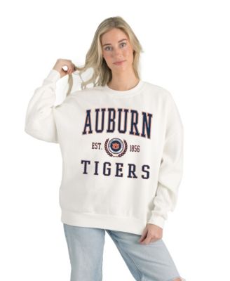 Women's White Auburn Tigers Premium Fleece Drop Shoulder Oversized Pullover Sweatshirt