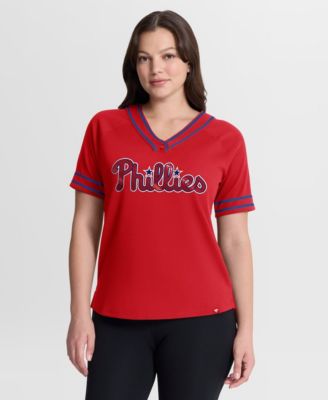 Women's Red Philadelphia Phillies Diva Race Ahead Raglan V-Neck T-Shirt