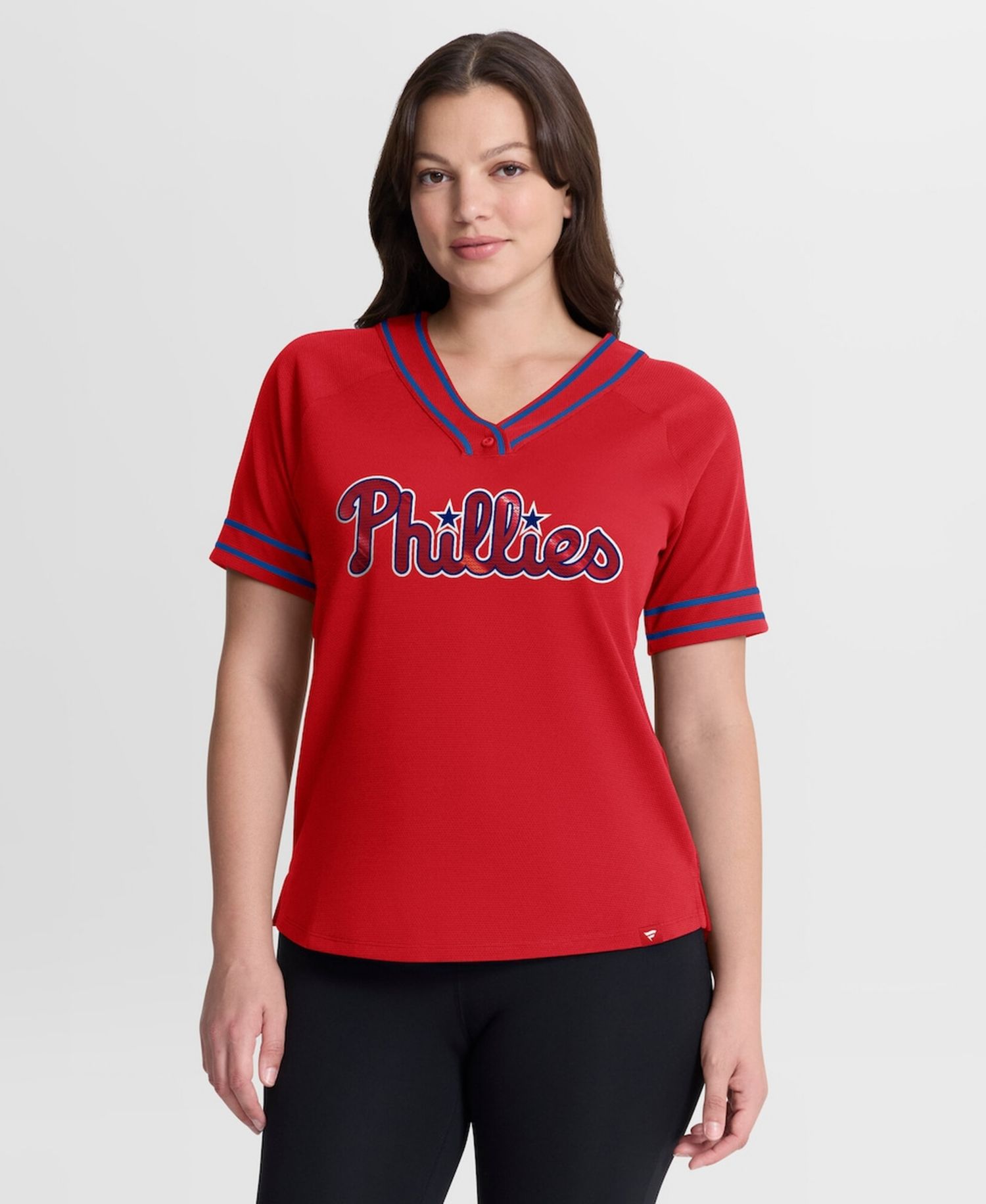 Women's Red Philadelphia Phillies Diva Race Ahead Raglan V-Neck T-Shirt