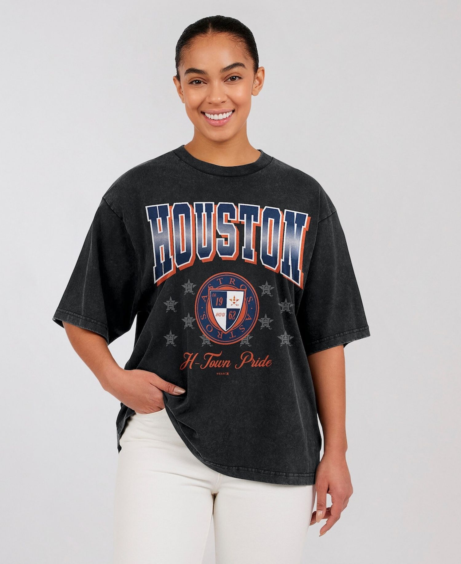 Women's Black Houston Astros Oversized Boyfriend T-Shirt