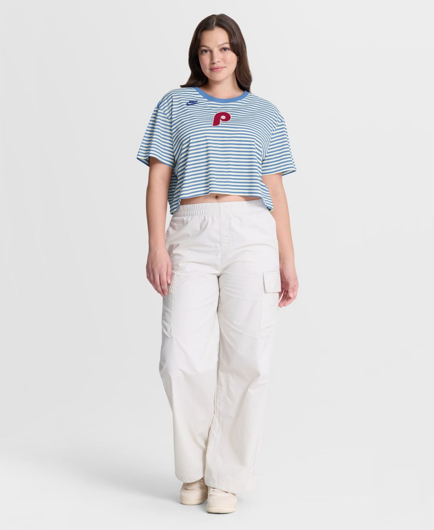 Women's Light Blue/Cream Philadelphia Phillies Cooperstown Collection Striped Cropped T-Shirt