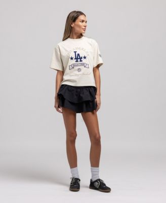 Women's Cream Los Angeles Dodgers Cooperstown Yacht Rock Boxy Cropped T-Shirt