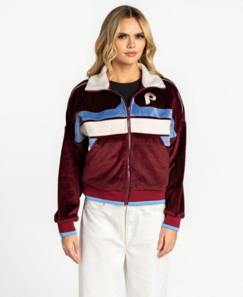 Женские куртки The Wild Collective Burgundy Philadelphia Phillies Velvet Cord Full-Zip Jacket