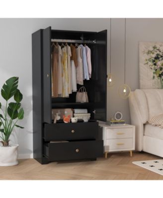 71 Inch Wood Armoire Wardrobe Closet, 2 Doors, 1 Adjustable Shelf, 2 Drawers, Hanging Rod, for Bedroom