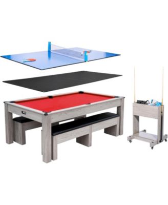 7FT 3-in-1 Pool Table Dining Combo, Convertible Billiard Table with Table Tennis Top, Multi-Game Table for Family Room
