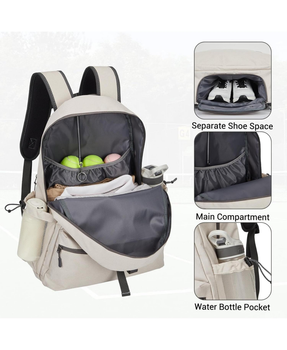 Xo Tennis Backpack, 2 Racket Storage with Shoe Compartment, Large Capacity Sports Bag for Tennis Pickleball Gear