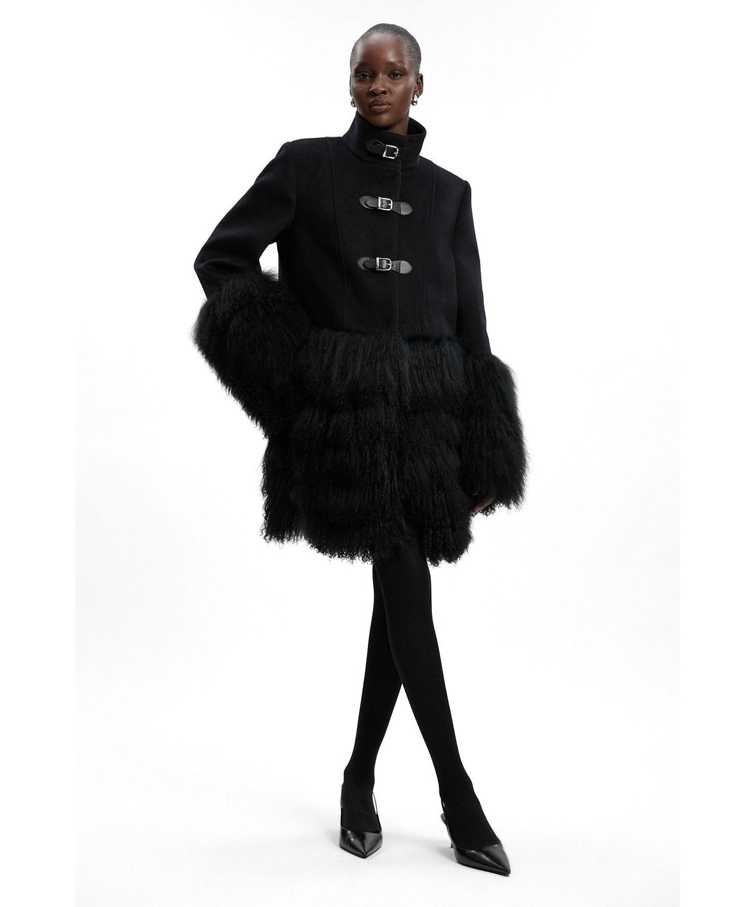 Women's Brushed Wool Buckle Detail Short Coat