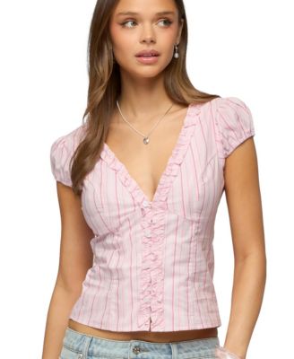 Women's Georgia Ruffle Striped Button Up Top