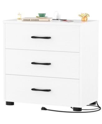 Wooden Nightstands with 3-Drawers, Stackable Dresser with Charging Station, End Table