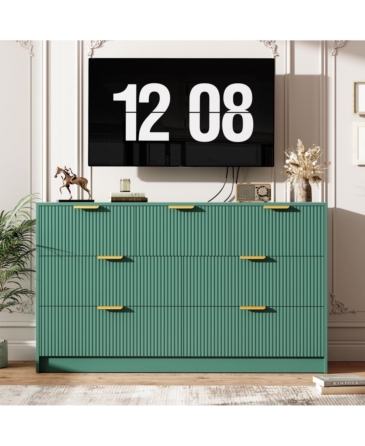 homfan Modern 7-Drawer Fluted Dresser, 54" Wide Chest with Metal Handles, Storage for Bedroom Living Room