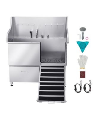 50 inch 304 Stainless Steel Dog Grooming Tub with Storage Drawer and Hot Cold Faucet