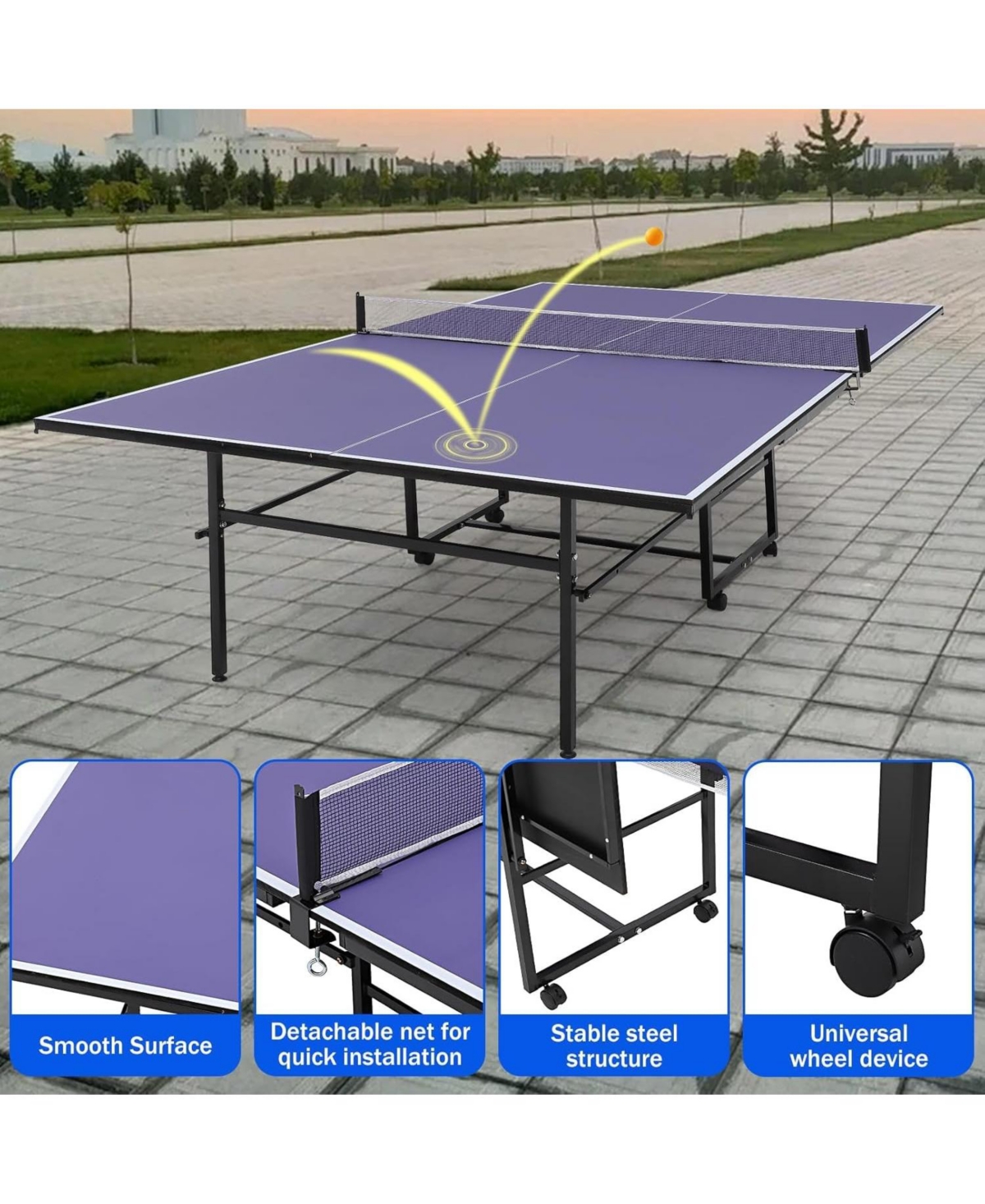 Xo Portable 9FT/8FT Table Tennis Table, Foldable Ping Pong Table with Net, Paddles and Balls, Quick Assembly Indoor Outdoor Game Set