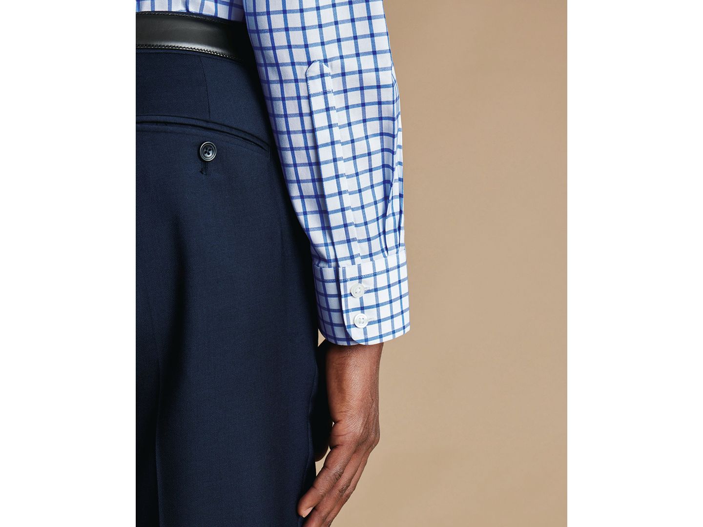 Мужская рубашка Charles Tyrwhitt Spread Collar Cotton Dress Shirt, цвет: Синий клетчатый — фото 4