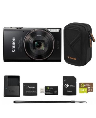 PowerShot ELPH 360 HS Digital Camera Bundle with 64GB microSD Card, SD Adapter, USB Card Reader, Slinger Hardshell Camera Case, Battery
