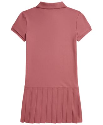 Ralph Lauren Girls 7-16 Pleated Stretch Mesh Polo Dress - Pink