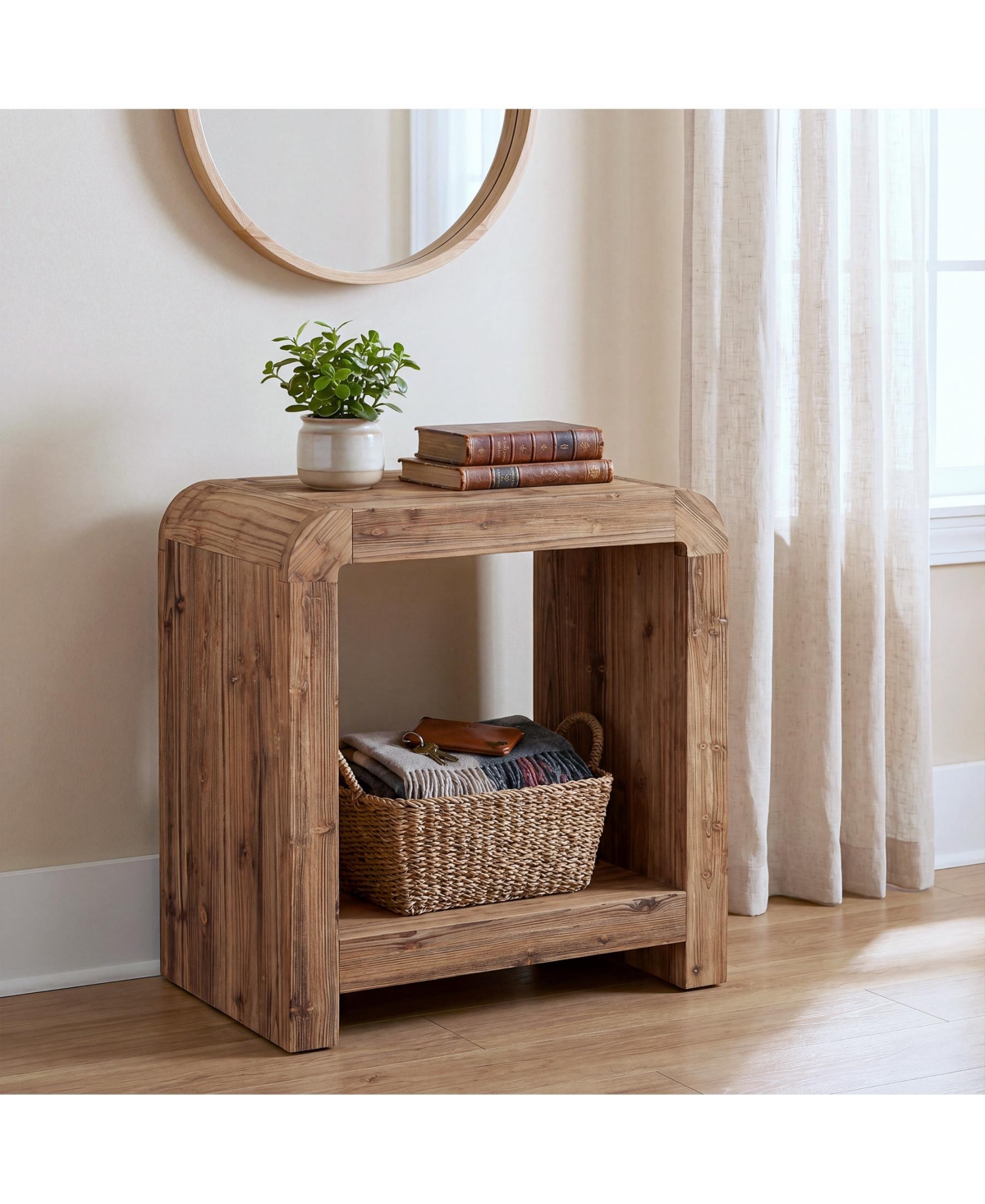 Tribesigns 2-Tier Solid Wood End Table, Farmhouse Rustic Nightstand,Narrow Side Table with Storage Shelves