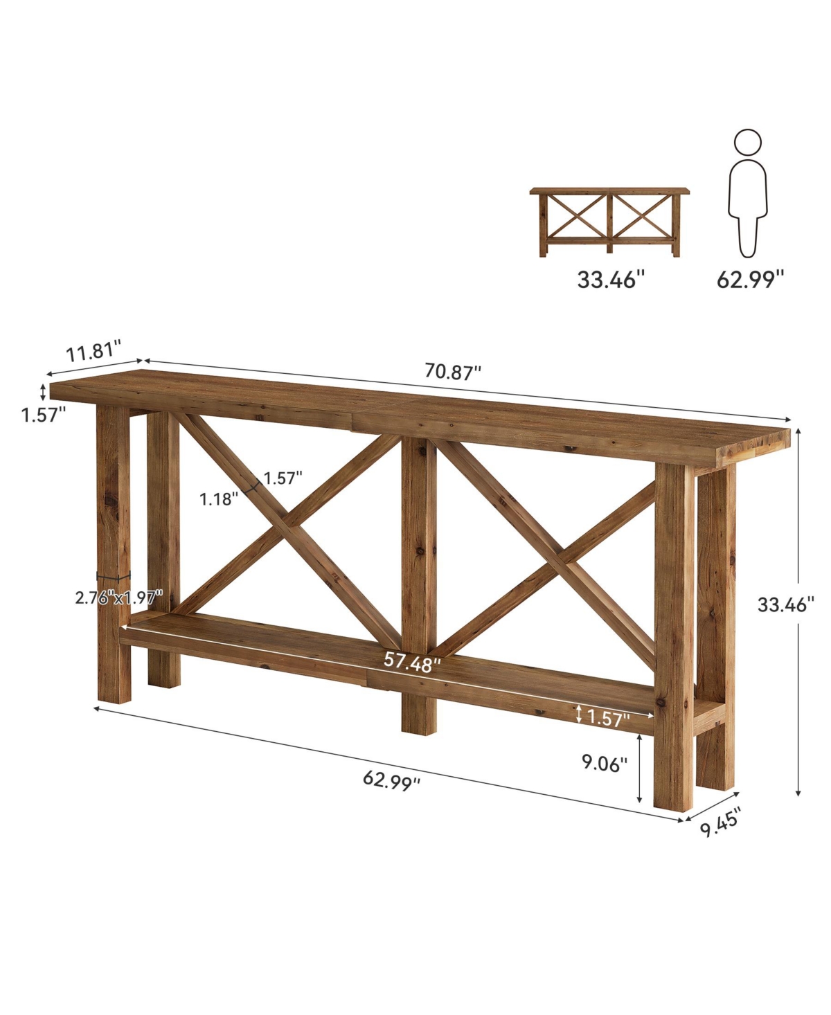 Tribesigns Solid Wood Console Table, 70.9-Inch Long Narrow Entryway Table with Storage, 2-Tier Farmhouse Sofa Console Behind Couch